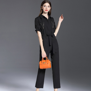 连体裤女2020新款韩版时髦休闲显瘦纯色黑色连连衣裤长裤连体衣服