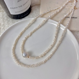 淡水keshi珍珠项链精美锁骨链凯西珍珠法式优雅复古