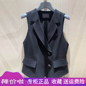 女装阿玛施正品2022春季新款黑色职业显瘦无袖马甲外套女短款复古