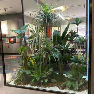 仿真绿植装饰玻璃橱窗造景龙血树龟背竹室内餐厅商场景观简约风格