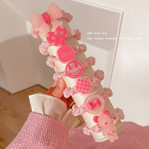 可爱粉色小肠发圈女丸子头扎发橡皮筋头绳甜美少女高弹力发绳头饰