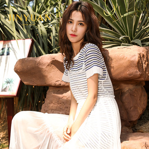 金苑正品新品女装裙子修身网纱小清新学院风百搭两件套连衣裙显瘦