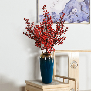大束红色冬青红浆果假花仿真发财红果喜庆客厅摆件设高枝装饰干花