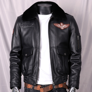 经典a2空军飞行服男皮夹克头层牛皮真皮皮衣短款修身毛领秋冬加棉