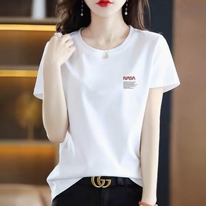 95%弹力精梳棉品质短袖t恤女2023夏季韩版百搭白色上衣微笑图案