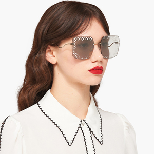 miumiu缪缪墨镜女2022新款时尚珍珠系列大方形无框smu52x太阳眼镜