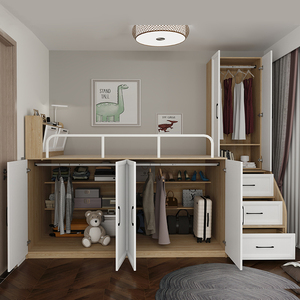 北欧实木上床下柜多功能组合床衣帽间衣柜床一体小户型儿童半高床