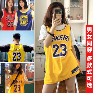湖人队nba科比球衣詹姆斯篮球服男女情侣bf风短袖外穿假两件t恤