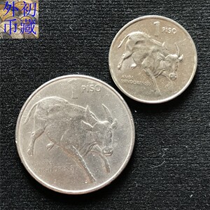 亚洲散币 菲律宾80/90年代大小版牛1比索 外国钱币硬币收藏