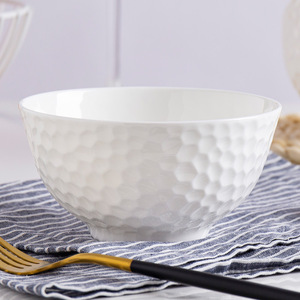 尚韵景德镇白色陶瓷碗创意浮雕小汤碗家用米饭碗简约轻奢餐具碗
