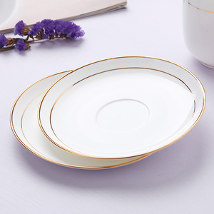骨瓷茶杯碟子景德镇瓷器办公茶杯隔热垫子陶瓷圆形金边纯白杯托