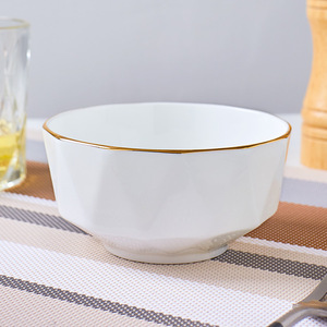 景德镇金边骨瓷创意八角饭碗北欧风家用汤面碗中式简约餐具陶瓷碗