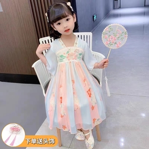 女童汉服连衣裙夏季2023新款2-9岁中国古风超仙女孩唐装3女宝裙子