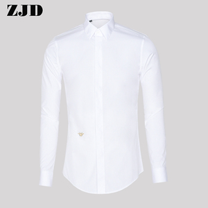 高端潮牌个性小蜜蜂刺绣男士修身长袖衬衫打底商务简约帅气白衬衣