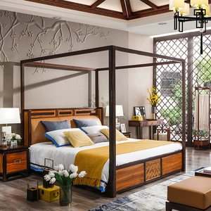 红木架子床轻奢婚床双人床主卧现代中式刺猬紫檀花梨木中山红木
