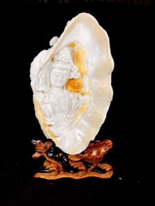 贝壳工艺品雕刻摆件观音佛像海底玉石雕刻玉化石雕刻工艺品海摆件