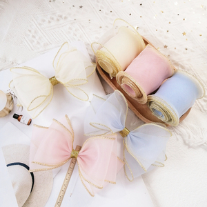 minicola手作韩版金色拷边纱纯色纱带diy儿童手工蝴蝶结发饰材料