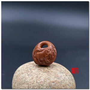 一文核雕 纯手工十二生肖牛桃篮秦岭野生龙纹桃核雕刻精品