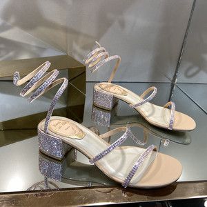 rc水钻凉鞋女仙女风2021新款夏蛇形缠绕一字带凉拖中跟粗跟罗马鞋