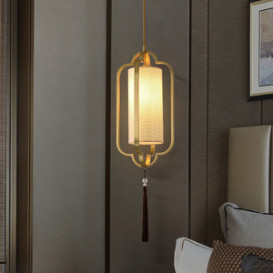 全铜床头灯单头新中式小吊灯走廊卧室过道茶室书房布艺古风禅意灯