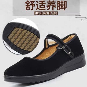 老北京布鞋女黑色平绒鞋厚底四季工装鞋女单鞋平底防滑软底妈妈鞋