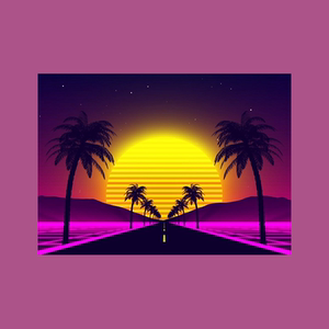 复古未来蒸汽波紫色霓虹日落日出电子音乐加州洛杉矶装饰画海报