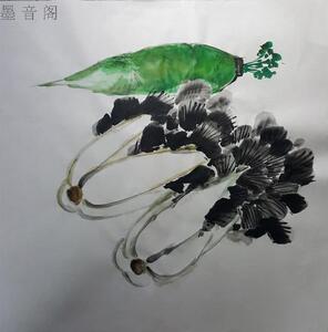 纯手绘 国画精品水墨蔬菜 白菜萝卜 三尺斗方无落款无印章