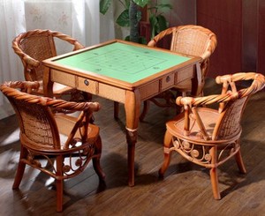 非全自动麻将桌藤麻将桌 棋牌桌折叠桌休闲桌两用桌 简易麻将桌