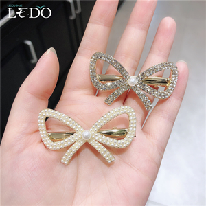 蝴蝶结发夹韩国甜美珍珠水钻边夹少女气质刘海鸭嘴夹可爱发饰发卡