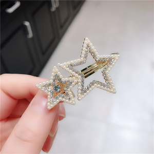 韩国进口水钻星星发夹甜美气质五角星边夹网红刘海夹满钻发卡头饰