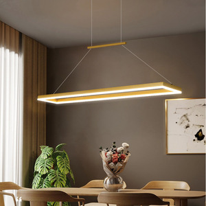 轻奢大气餐厅吊灯 金色咖啡色120cm 简约 铝材线条长方形吊灯