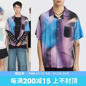 正品代购王一博同款stussy motion pattern shirt衬衫短袖 潮半袖