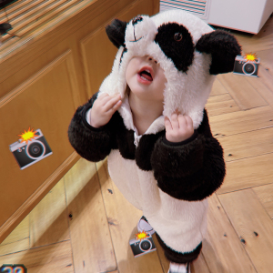 婴儿搞怪衣服爬爬服一岁男童秋冬女童宝宝连体哈衣儿童睡衣熊猫装