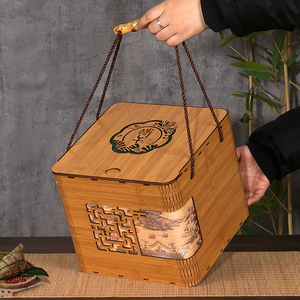 端午节粽子礼盒包装盒手提篮中式复古竹木盒酒店粽子咸鸭蛋礼品盒