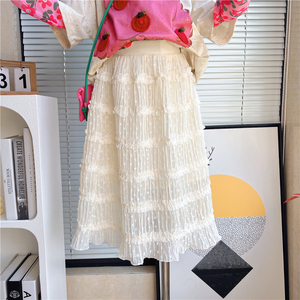 嗨大E小e童装2024夏季新款女童法式设计感甜美雪纺垂感半身裙5158