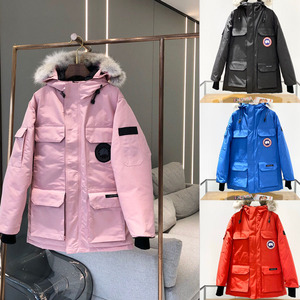 加拿大风派克服情侣工装大鹅粉色羽绒服女中长款加厚保暖外套男