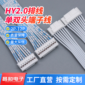 HY2.0mm端子线 2p-12p带锁扣连接线 间距2.0排线 双头蓝白排线