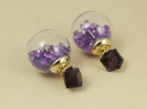 韩国东大门新款水晶碎石透明玻璃球大牌双面水钻方形宝石耳钉耳环