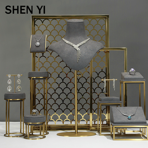 SHENYI珠宝道具灰色金属橱窗套装项链戒指饰品收纳陈列高档展示架