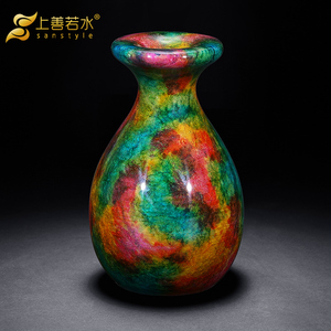 【清仓】上善若水 七彩玉花瓶摆件 台湾玉石商务送礼品工艺品5045