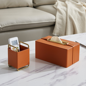 美式轻奢风皮革抽纸盒墨绿色橙色餐巾纸盒茶几摆件样板间软装饰品
