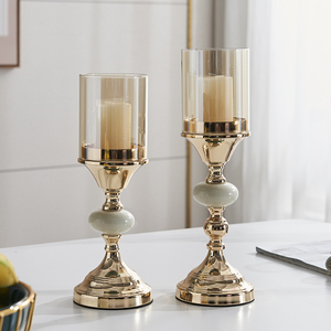 创意欧式金属玻璃蜡烛台餐桌摆件客厅酒柜玄关装饰品浪漫西餐烛台