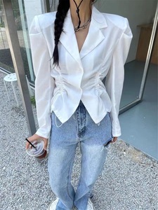 韩国LF设计感抽绳设计衬衫纯色显瘦单排扣长袖雪纺衬衣上衣不退换