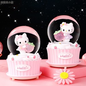 粉色猫咪玻璃水晶球音乐盒八音盒自动飘雪旋转发光摆件女生日礼物