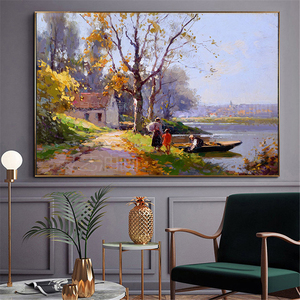灵艺纯手绘 欧式油画 客厅卧室装饰画美式乡村印象风景有框挂画