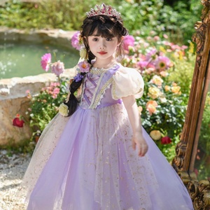 高端女童公主裙夏季儿童乐佩生日礼服连衣裙冰雪奇缘爱莎紫色裙子