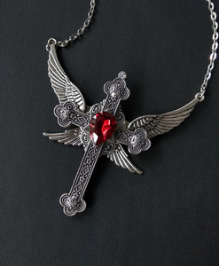 圣域之光(暂完售)白哥特翅膀古典十字架五芒星水晶宝石项链