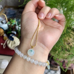 钰涧坊 缅甸天然翡翠a翡冰糯种飘蓝花单珠转运珠玉石吊坠挂件18k