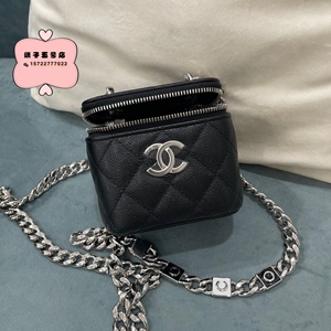 中检现货chanel/香奈儿22s珐琅方块coco链条斜挎牛皮小盒子 银扣