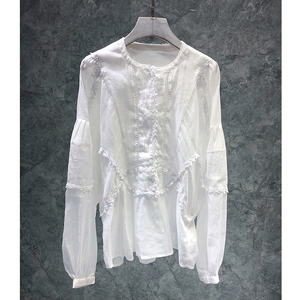 2021春季新款仙儿气长袖上衣时尚白衬衫苎麻舒适超仙上衣气质女